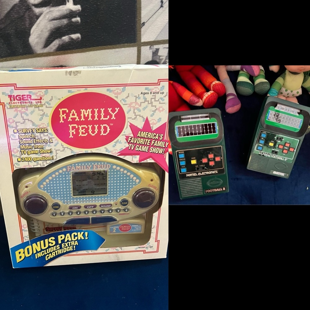 🖤NEW NIB NWT VINTAGE FAMILY FEUD HANDHELD VIDEO GAME & 2 EUC FOOTBALL GAMES